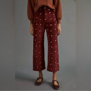 Anthro Maeve The Colette High-Wasted Cropped Corduroys - Cherry Print
